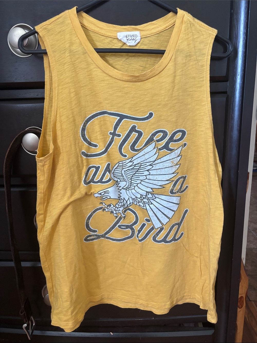 Free As a Bird Mustard Yellow Graphic Tank Top